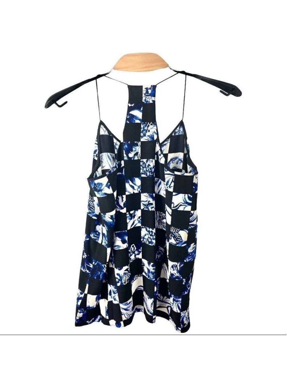 ** tibi Rococo Checkered Silk Racerback Camisole US 0 - Picture 4 of 7